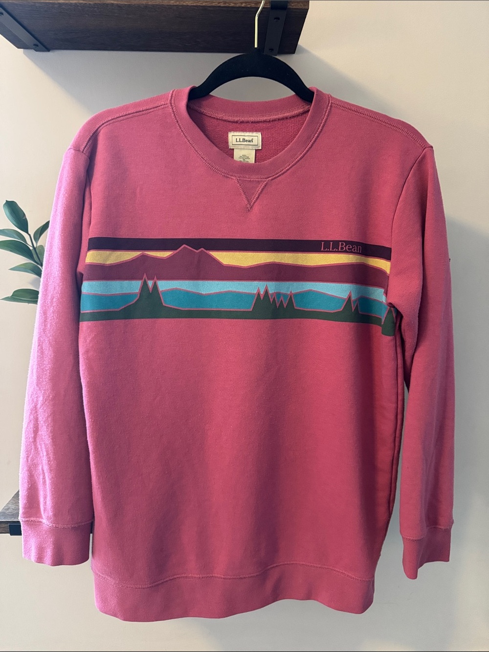 L.L. Bean Raspberry Pink Graphic Crewneck Sweatshirt Size Large